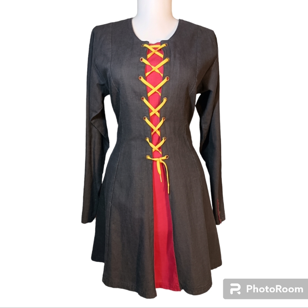 Vintage Lamertrand  Corset Black Red Mini Dress Medieval Ren Faire Punk Size M